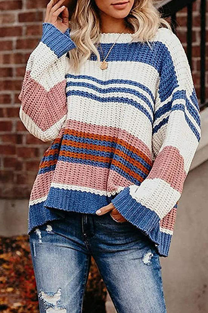 Street Striped Pullovers O Neck Tops