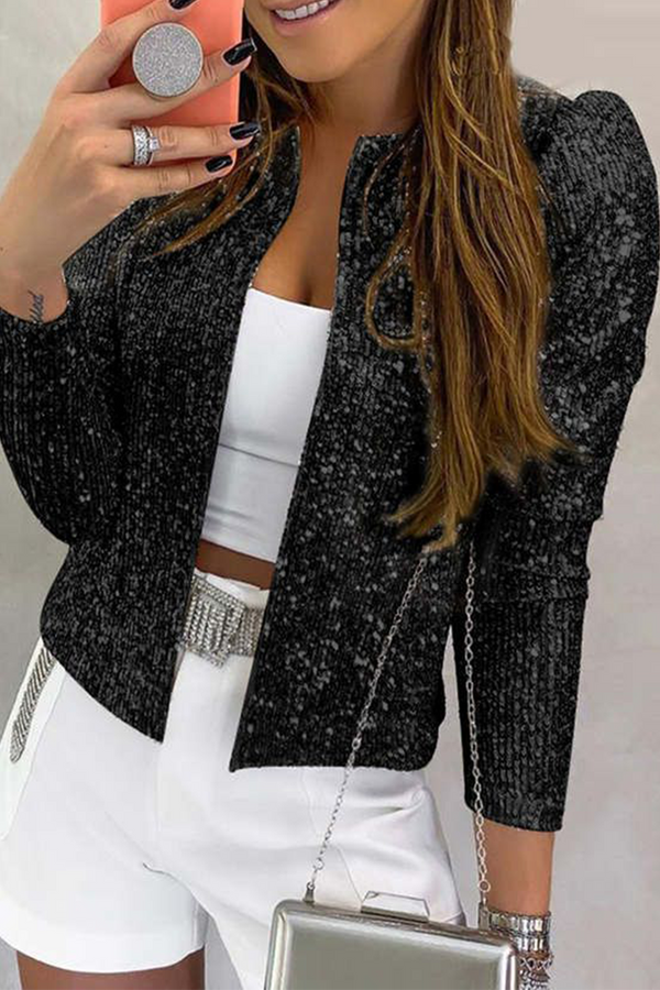 Solid Sequins Patchwork O Neck(7 Colors)
