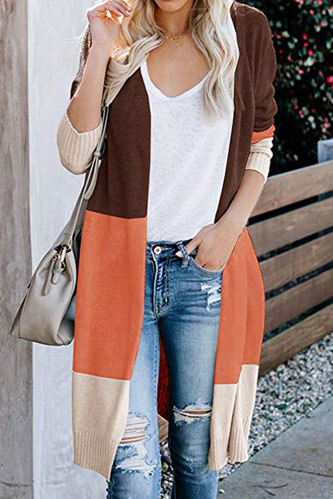 Casual Solid Patchwork Cardigan Collar Tops