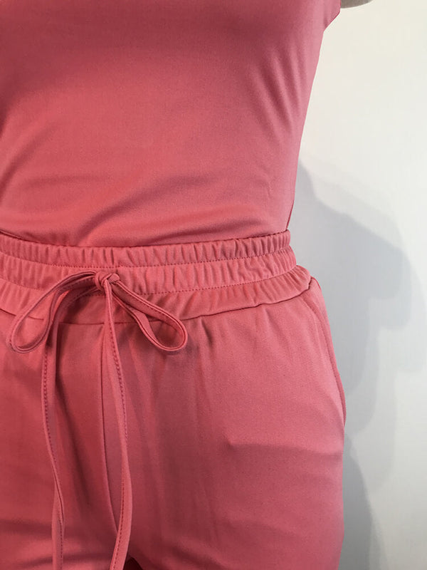 2 Piece Sleeveless Solid Color Tank Tops+Pants Sets Tiynon