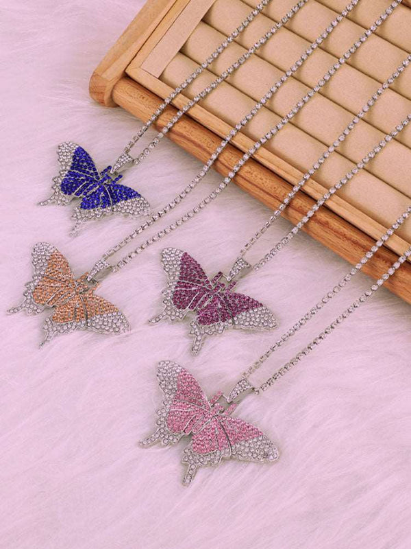 Butterfly Pendant Rhinestone Necklaces Tiynon