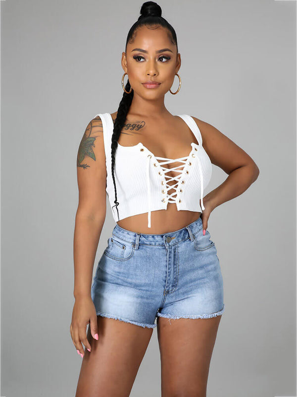 Classic Back Lace Up Bodycon Denim Shorts Jeans Tiynon