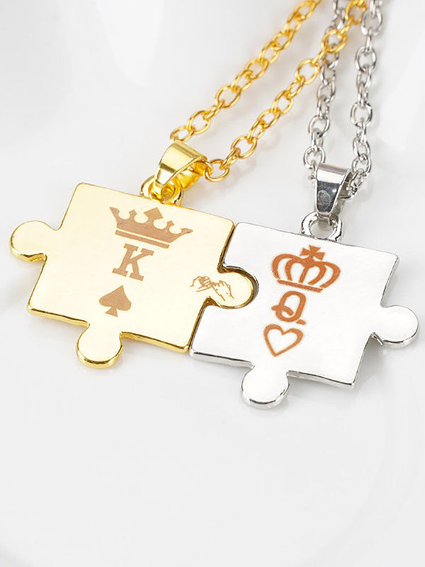 Couple Puzzle Pendant Crown Necklaces Tiynon