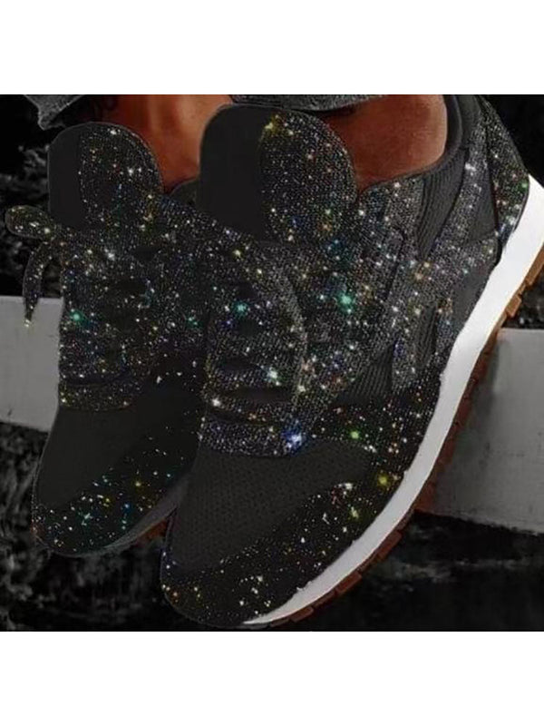 Glitter Round Toe Sequined Sneakers Tiynon