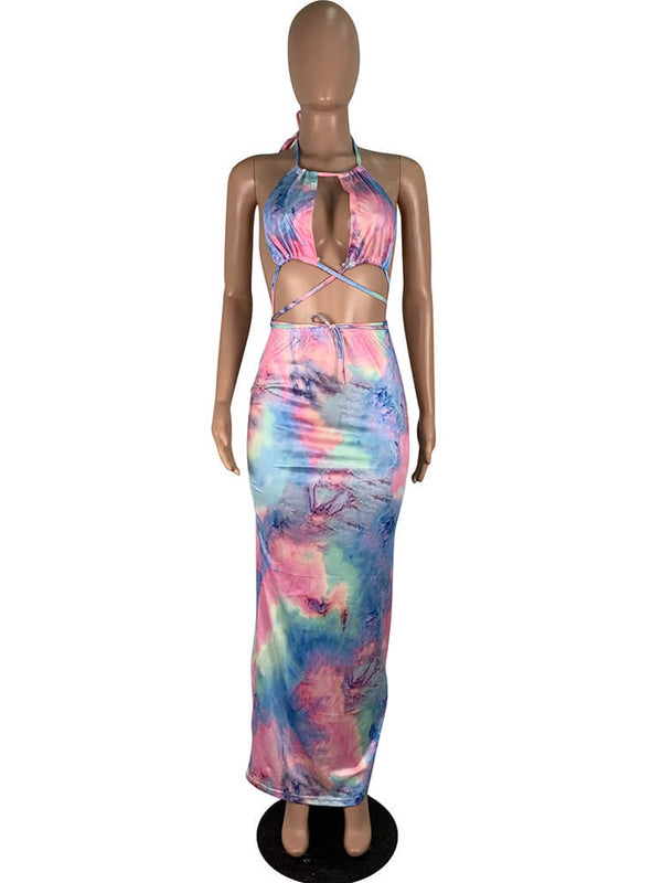 Halter Floral Print Summer Beach Maxi Dresses Tiynon
