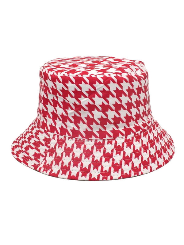 Houndstooth Smiling Face Print Bucket Hat Tiynon