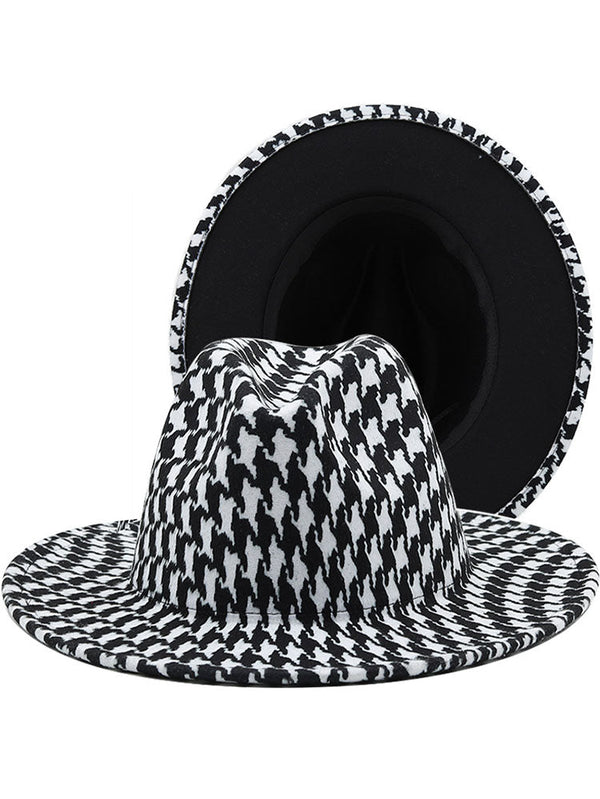 Houndstooth Woolen Retro Fedora Hat Tiynon