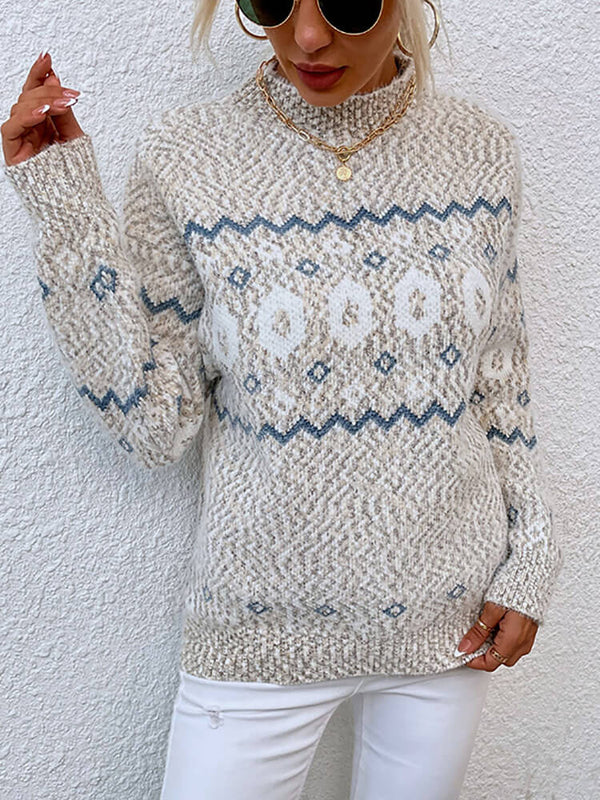 Knitted Snowflake Long Sleeve Sweater Pullover Tiynon