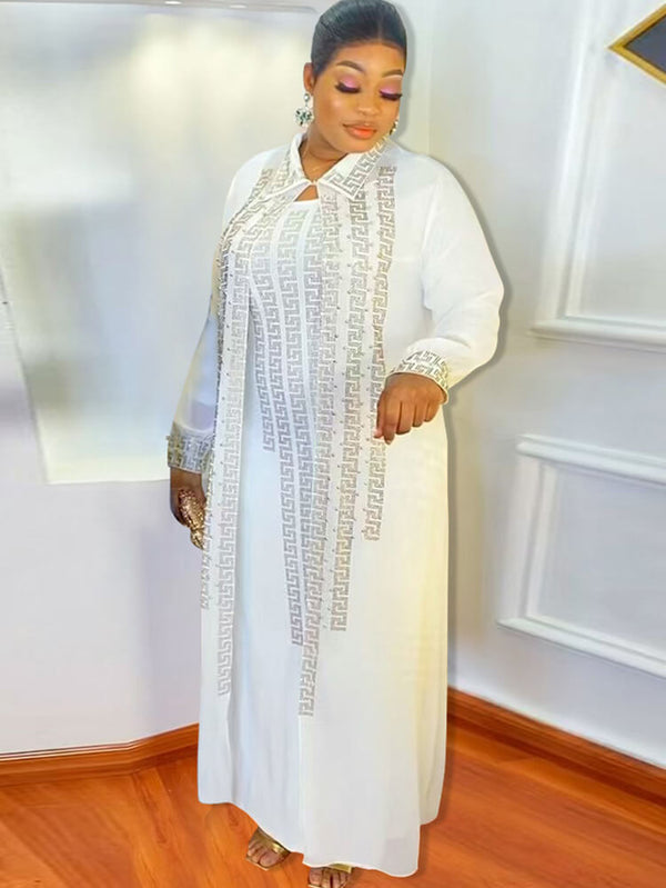 Long Sleeve Chiffon Cardigan & Printed Maxi Dress Tiynon