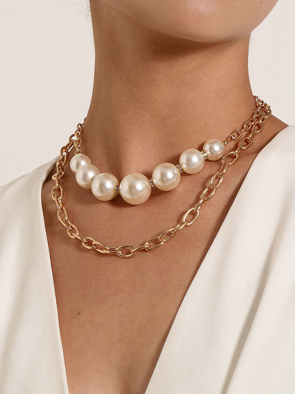 Minimalist Pearl Chain Patchwork Necklaces Tiynon