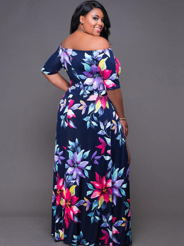 Off Shoulder Floral Print High Split Maxi Dress Tiynon