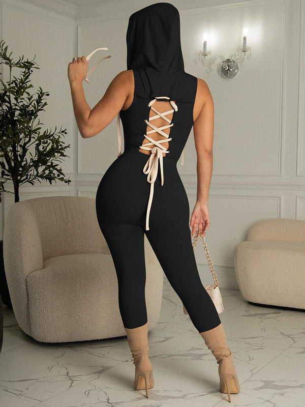 One Piece Hoodie Cut Out Romper Tiynon