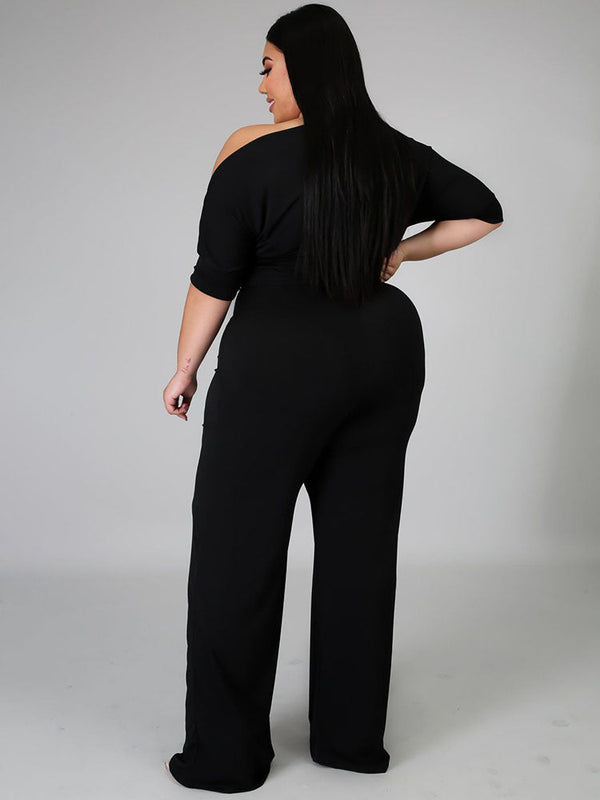 One Shoulder Plus Size Wide Leg Outfits Tiynon
