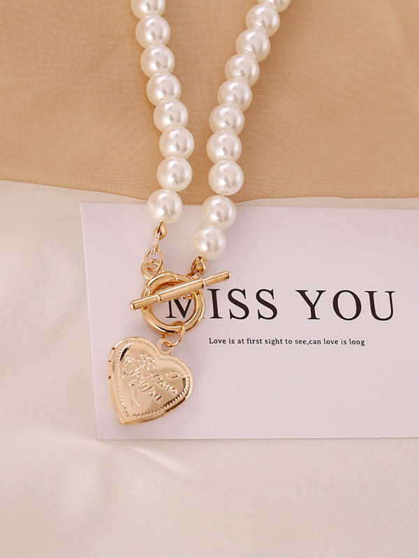 Pearl Heart Pendant Necklace + Bracelet Sets Tiynon