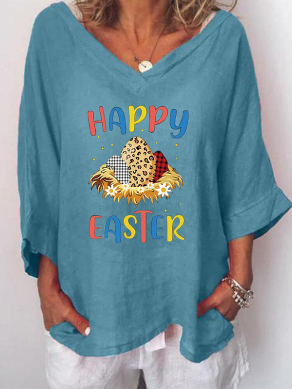 Plus Size Long Sleeve Easter Egg Print T-shirt Tiynon