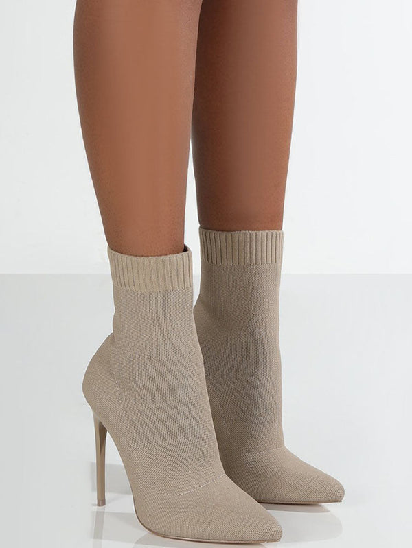 Ribbed Knit Solid Color Anklet Boots Tiynon
