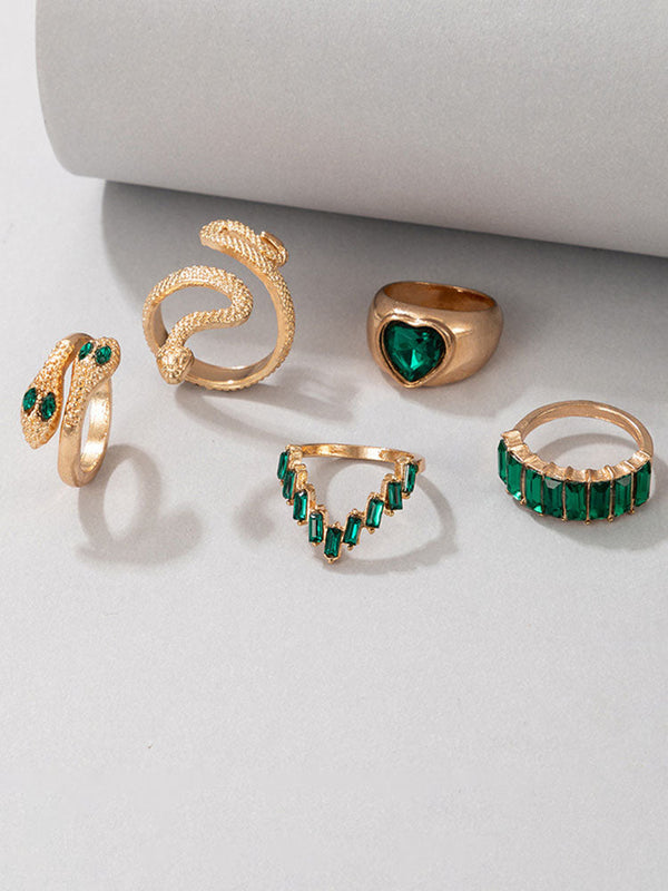 Serpent Imitation Emeralds and Diamonds Ring Sets Tiynon