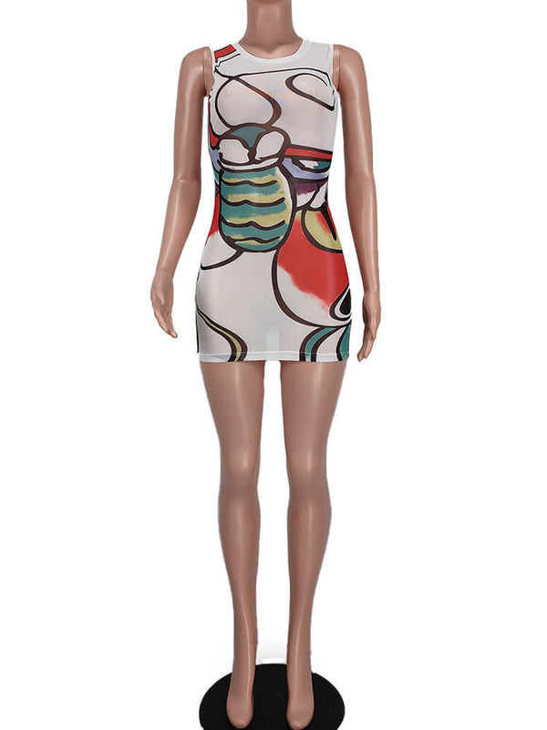 Sleeveless Figure Print Bodycon Mini Dress Tiynon
