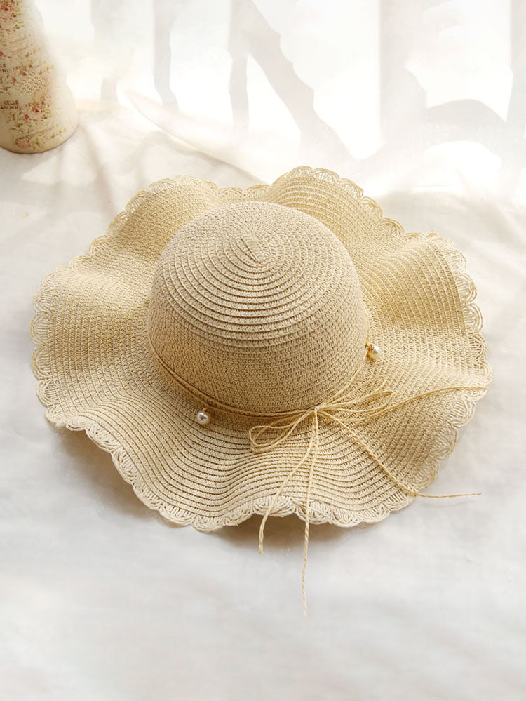 Summer Wavy Beaded Straw Hat Tiynon