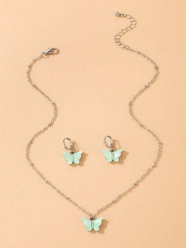 Sweet Butterfly Chain Necklace & Earrings Tiynon