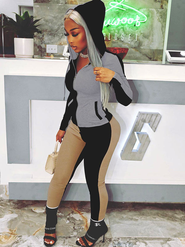 Two Piece Color Block Hoodie Tracksuit Tiynon