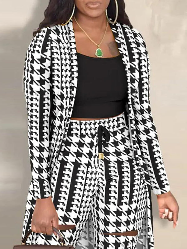 Two Piece Houndstooth Jackets & Cut Out Pants Tiynon