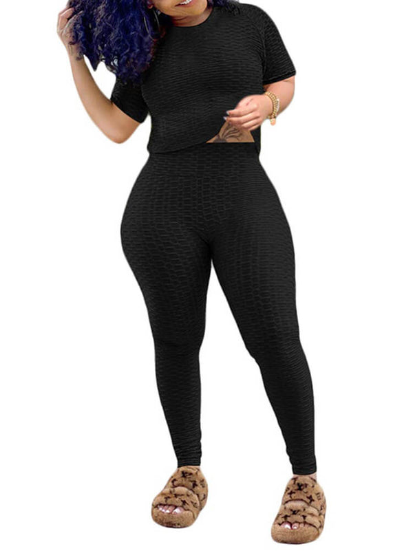 Two Piece Short Sleeve Top Leggings Tracksuit Outfits Tiynon