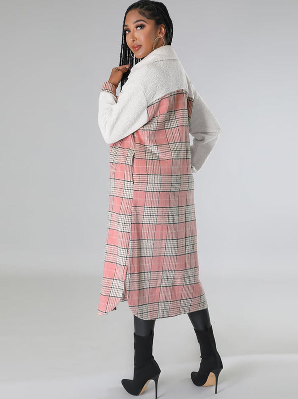Woolen Long Sleeve Plaid Print Coats Tiynon