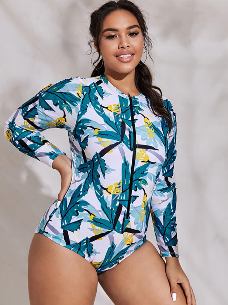 Long Sleeve Floral Print Swimsuits