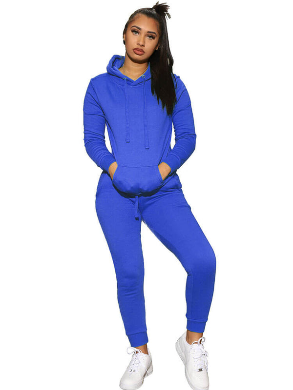 Two Piece Solid Color Hoodie Long Pants Set