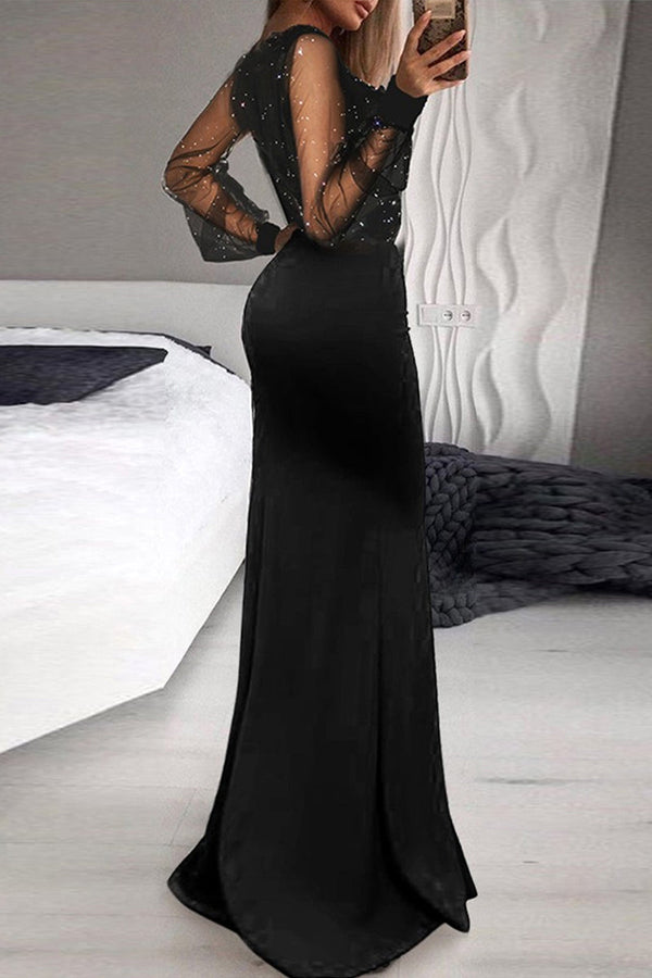 Casual Elegant Patchwork Sequined V Neck Irregular Dresses