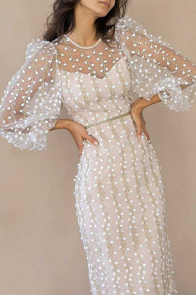 Celebrities Elegant Solid Embroidered See-through O Neck Bandage Dresses