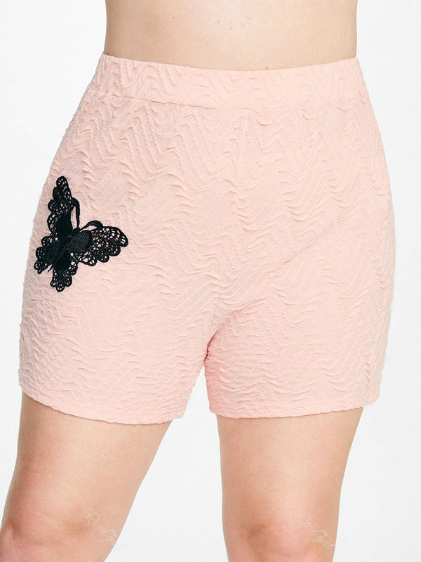 Plus Size High Rise Lace Butterfly Textured Shorts