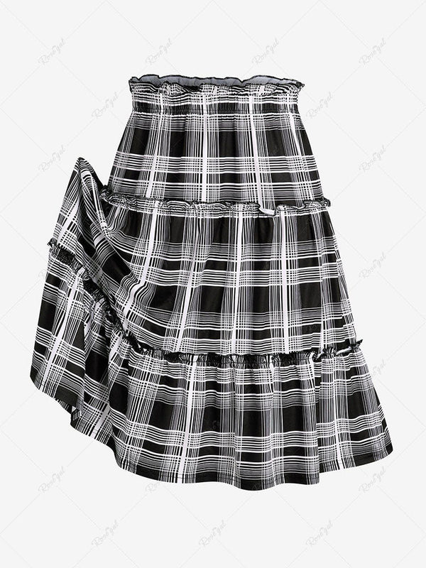 Plus Size Plaid Ruffle Midi A Line Skirt