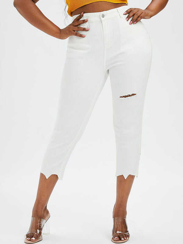 Plus Size & Curve Ripped Raw Hem Tapered Cropped Jeans