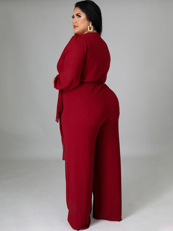 Long Sleeve Solid Bodycon Wide Leg Jumpsuits