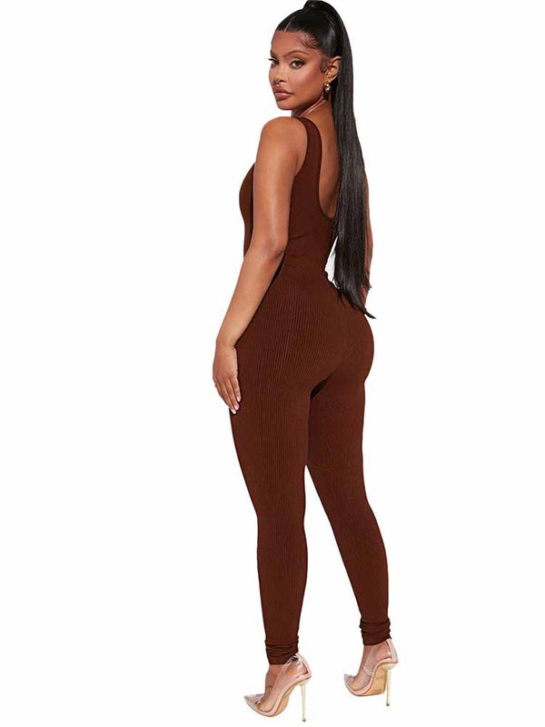 Sleeveless Backless Ribbed Knit Bodycon Rompers