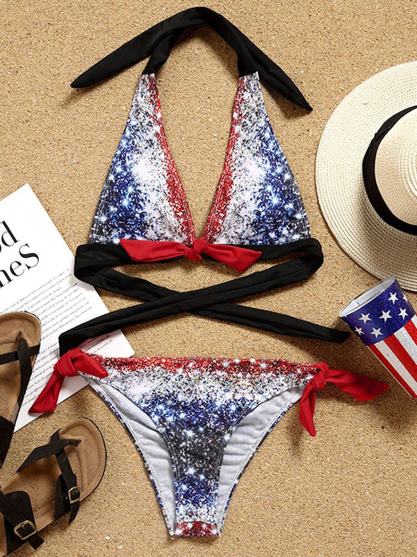 American Flag Sparkle Plus Size Halter Bikini