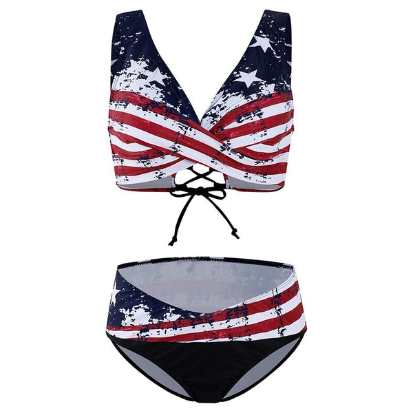 American Flag DD+ Plus Size Padded Bikini