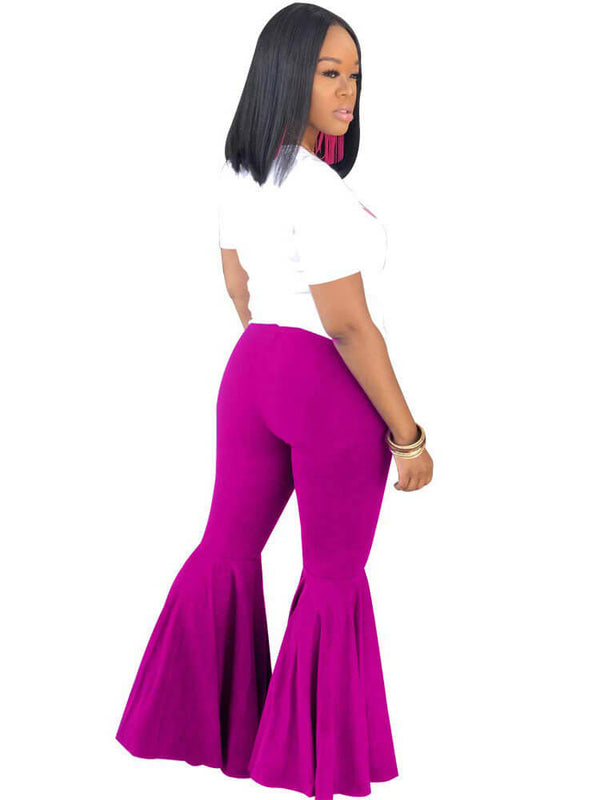 Solid Color Wide Leg Flared Trousers