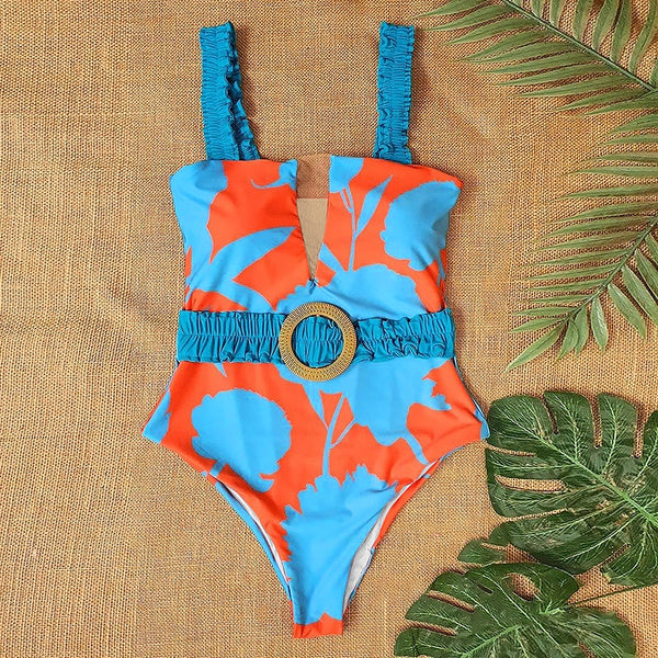 Monaco DD+ Colorful Hollow Out One Piece Swimsuit