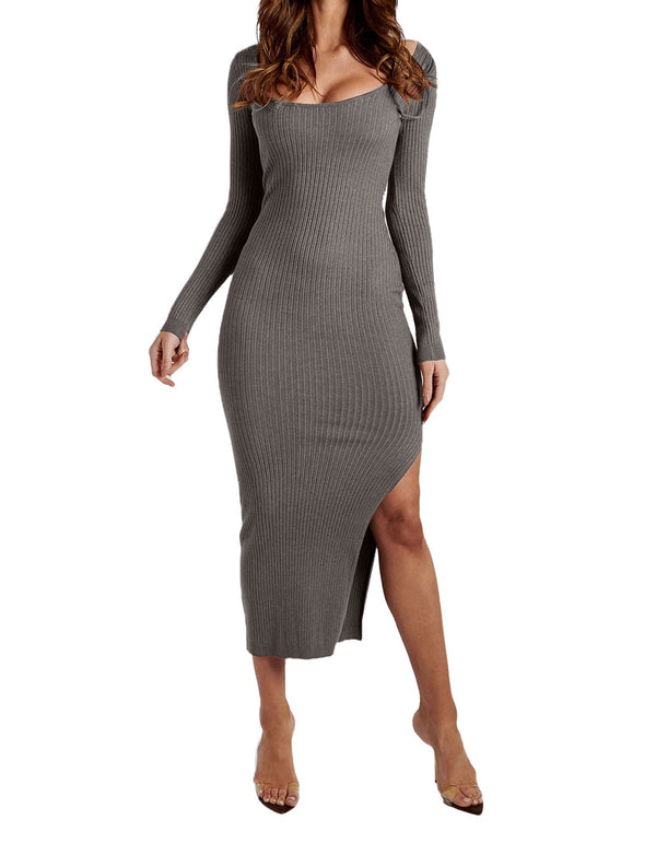 Long Sleeve Asymmetrical Bodycon Midi Dresses