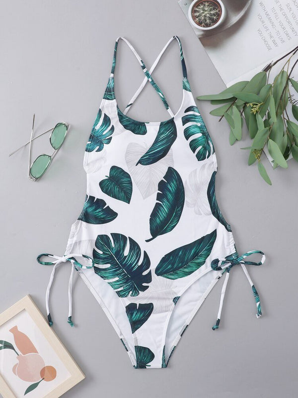 Jungle Vibes Sexy Back Drawstring One Piece Swimsuit