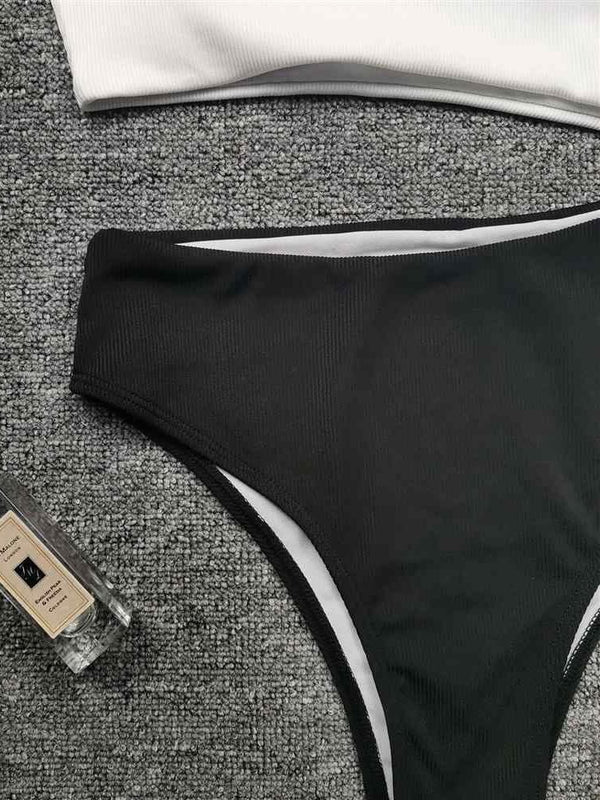 White Black Premium One Shoulder Swimsuit