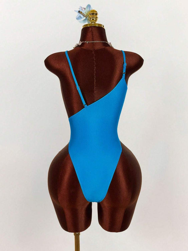 Solid Star Decor Stretch Strap Swimsuit for Holiday Beachwear
