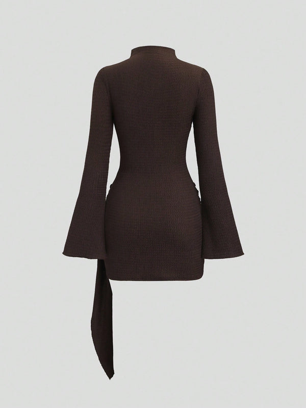 Metallic Mock Neck Strap Bodycon Dress for Club Nights