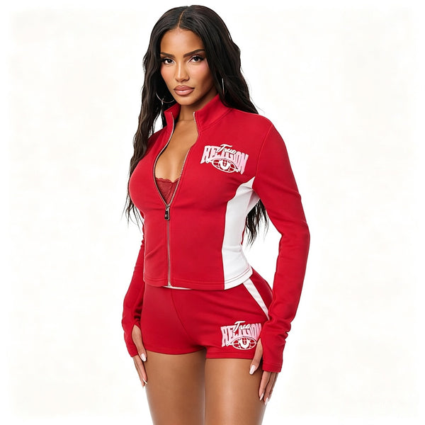 Zip Jacket & Shorts Two-Piece Set for Casual Wear