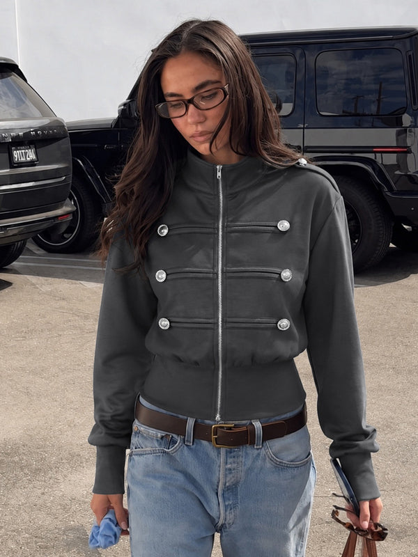 High-Neck Jacket Top for Casual Wear