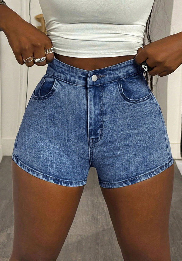 High Waist Hollow-Out Lace-Up Denim Shorts for Summer