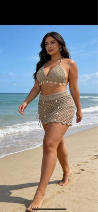 Crochet Hollow-Out Shell Bodycon Skirt for Beach Holidays